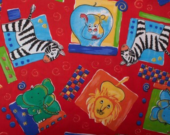 2.1Yd 1980s Сhildren's cotton fabric, jungle exotic animals, elephant lion