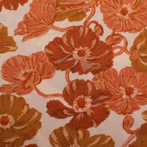 Beautiful 1960s Vintage dressmaking fabric, synthetic, orange brown white flowers BTY