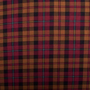 Cozy 1980s Vintage cotton flannel fabric, pink orange plaid, sewing shirt material BTY