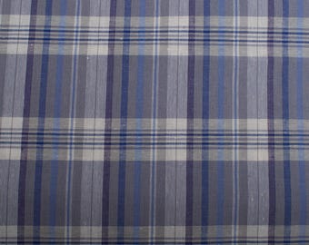 Vintage Blue Plaid Cotton Shirting Fabric, 1960s Summer Apparel Textile, BTY