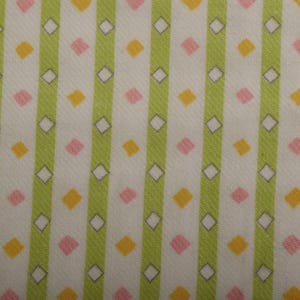 Cotton Brushed Twill Fabric, Green Stripes, Diamond Print, 1960s Vintage Material