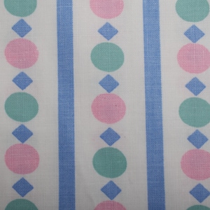 Vintage Cotton Fabric, Pink Mint Blue Striped Print, 1970s Sewing Material For Home Decor