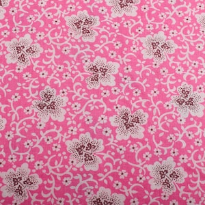 Vintage Cotton Fabric, Hot Pink Floral Print, 1980s Sewing Material