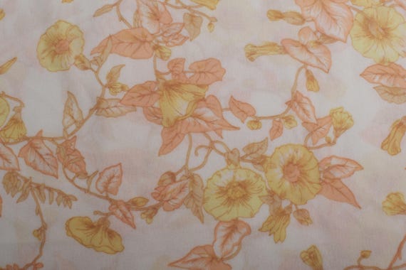 3.2 yds 1970s Vintage Soft Pile Floral Fabric in Peachy-Orange Yellow