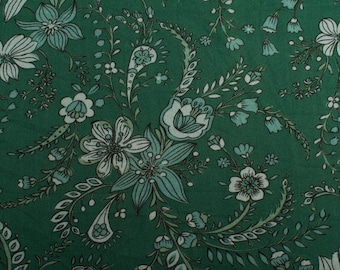 Vintage 1970s Knit Dress Fabric: Green Floral Print, 2.3 Yd