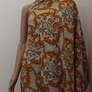 Rare 1940s Vintage cotton viscose Fabric, yellow brown, Sewing Material