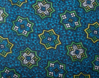 1950s Vintage Floral Cotton Fabric: Abstract Blue, Yellow, Green - 32" Wide