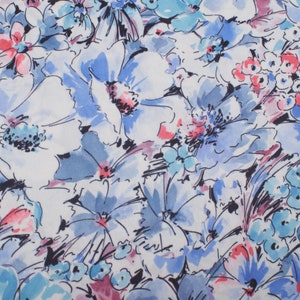1.4Yd Vintage 1970s polyester knit dress fabric, flowers blue pink