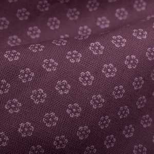 Vintage Cotton Fabric, Plum Lavender Floral Print, 1980s Lightweight Sewing Material