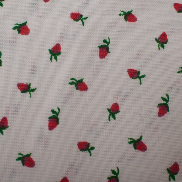 1.6Yds années 1980 vintage Small Print Ditsy Floral Fabric, fleurs rouges fond blanc, Quilting Couture Rétro