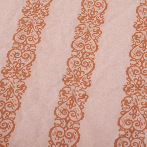 1960s Vintage cotton fabric, brown white floral stripes pink background