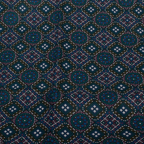 1940s Vintage polished cotton Fabric, blue green Medallion, Home Decor