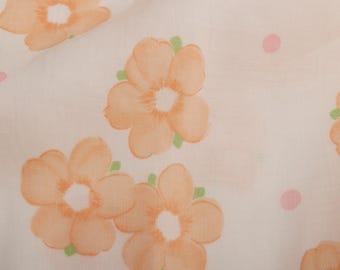 Vintage Peach Floral Viscose Cotton Blend 1950s Shirting Fabric