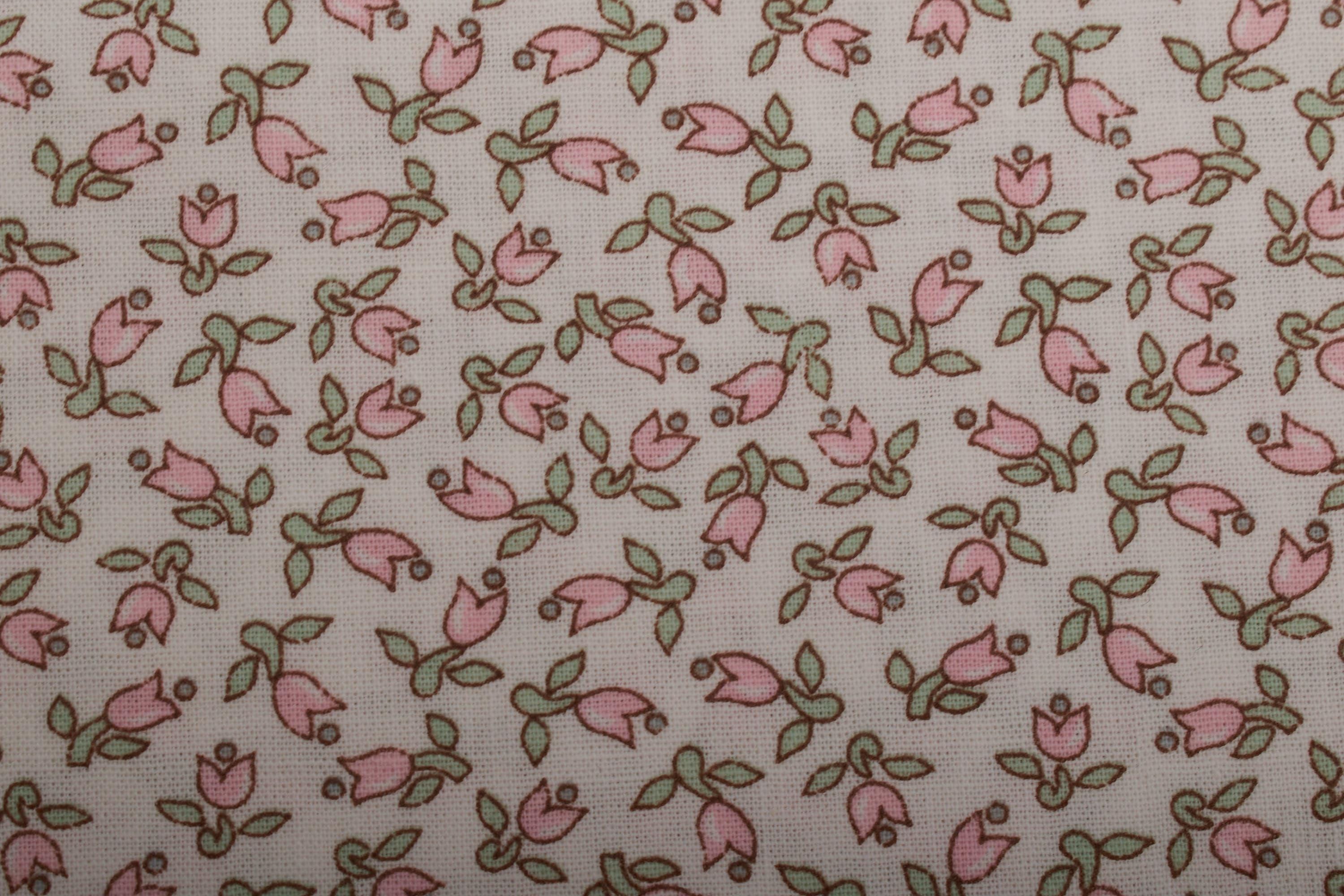 Tessuto di cotone vintage, stampa floreale di tulipani rosa, materiale leggero, anni 2010