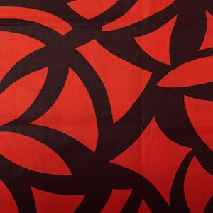 Extravagant 1970s Vintage polished cotton Fabric, abstract geometric red black BTY