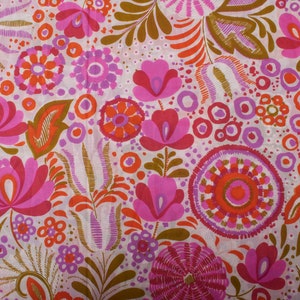 Flower Power jaren 1970 Vintage katoenmix stof, roze oranje wit, Home Decor BTY afbeelding 1