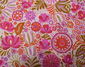 Flower Power jaren 1970 Vintage katoenmix stof, roze oranje wit, Home Decor BTY