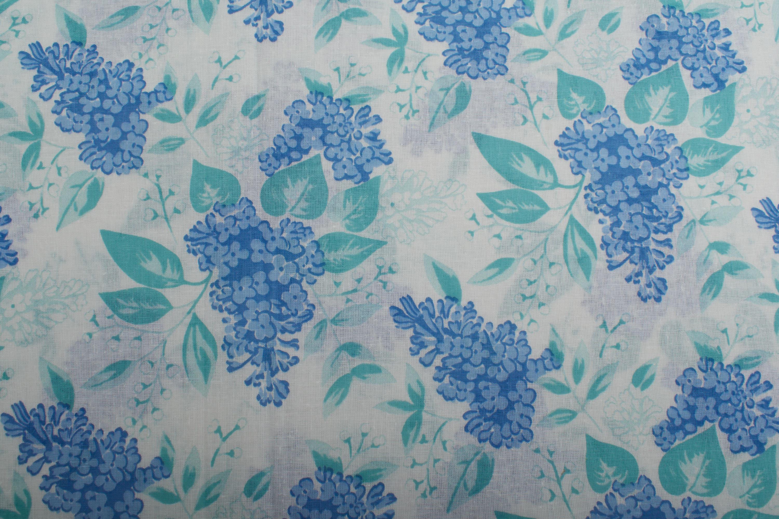 フィフティーズ・ファブリック【50年代〜60年代】 Vintage Cotton Fabric, Blue Lilac Floral Print, 1960s Sheer Fabric
