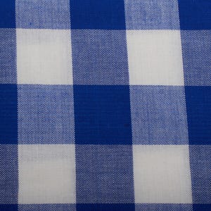 Classic Gingham Fabric, Blue and White Checkered Pattern, Vintage 1960s Viscose Linen Textile