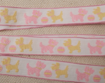 3Yds Cute Vintage Jacquard Ribbon with yellow pink Dogs