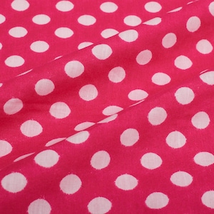 1960s Vintage polka dot cotton fabric, white pink cotton