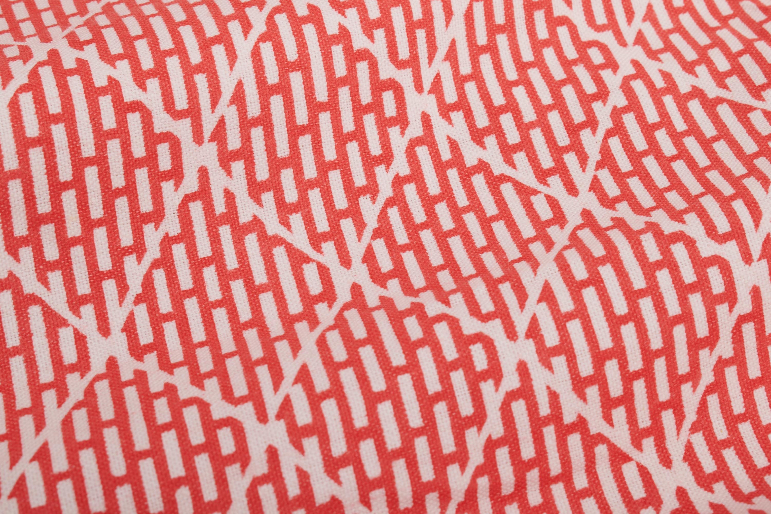 1950s Vintage Cotton Brushed Fabric, Geometry Pattern Red White
