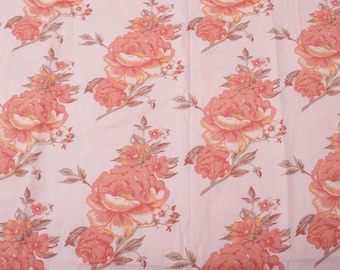 1950s Vintage Floral Cotton Fabric: Pink & Yellow Flowers, Quilting Sewing