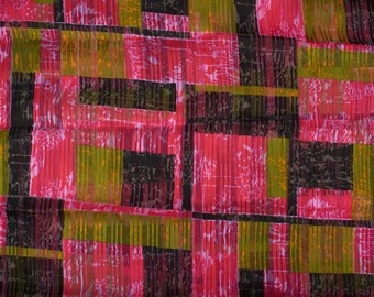 Luxurious Jacquard Fabric, Pink, Olive and Black Abstract Geometric Print, 1980s Synthetic Dressmaking Material