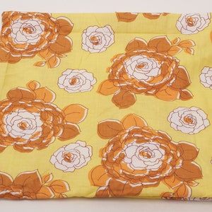 1.2Yd 1970s Vintage cotton fabric, orange brown flowers, Quilting Sewing Retro
