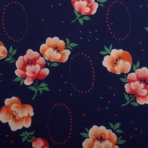 1960s Vintage Navy Floral Cotton Fabric, Retro Small Rose Print, Soft Lightweight Cotton, Dressmaking Quilting Fabric, 2.6 Yds