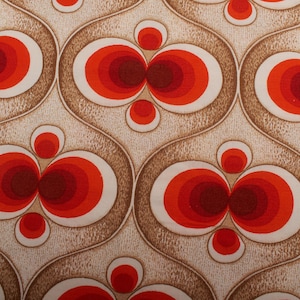Groovy 1970s Orange Red Brown OP Art Cotton Fabric For Home Decor