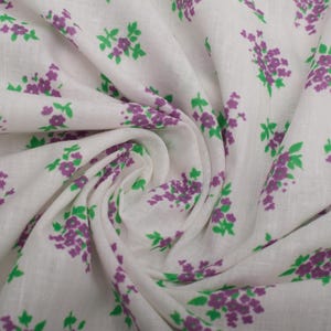 1960s Vintage French cotton Fabric, Purple Floral Print, Thin Soft Material