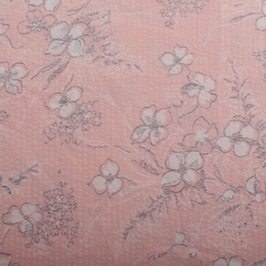 Vintage Seersucker Fabric, Pink Floral Print, 1950s Cotton Sewing Material