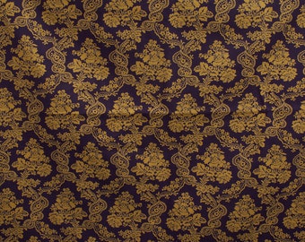 Jaren 1970 Vintage Damast katoen stof, paars geel interieur