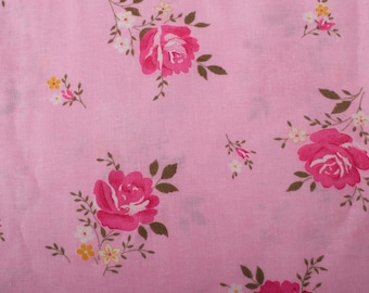 Adorabile tessuto di cotone vintage anni '70, piccoli fiori di rose rosa, quilting cucito retrò BTY