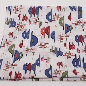 1970s Vintage cotton fabric, red blue green geometric abstraction. Quilting Sewing Retro