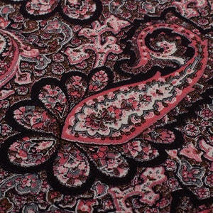 1970s Vintage viscose, crepe fabric, dressmaking Paisley, pink black