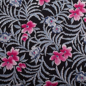 Floral Cotton Fabric 1970s, Black Pink Blue Floral Print, Lightweight Apparel Fabric, Vintage Sewing Material