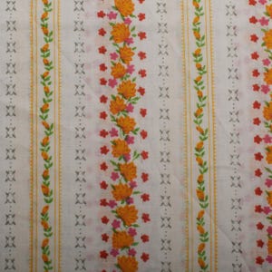 1960s Vintage cotton fabric, floral stripes flowers orange white yellow, Sewing Retro BTY