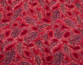 1970s Vintage viscose fabric, dressmaking, Paisley pink red, BTY
