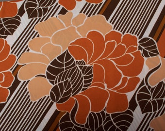 2.3Yd Vintage 1970s polyester knit dress fabric, flowers brown beige