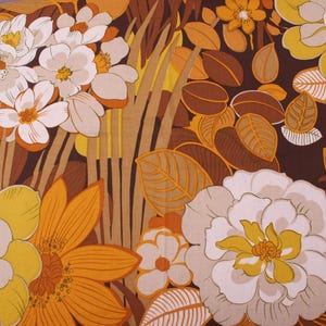 Flower Power 1970s Vintage cotton Fabric, orange yellow brown, Home Decor, BTY