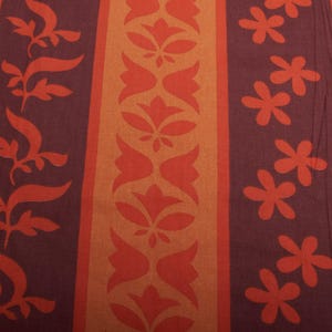 Vintage Cotton Fabric, Floral Stripe Pattern, Orange and Plum, 1980s Home Decor Material