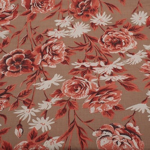 1970s Vintage blend cotton Fabric, Barkcloth, pink flowers, Upholstery and Home Decor
