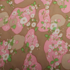 Vintage Viscose Fabric, Pink Brown Floral Print, 1970s Dressmaking Material