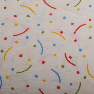 Vintage Seersucker Fabric, Cotton Abstract Print, Soft White, Lightweight 1970s Textiles