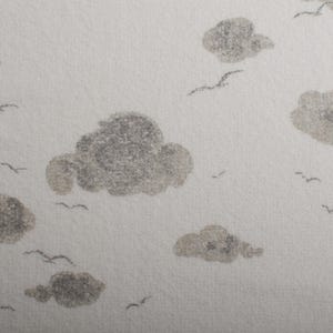 Vintage Terry Cloth Fabric, White Gray Cloud Print, 1970s Sewing Material