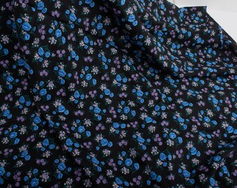 Vibrant Blue and Purple Floral Cotton Fabric from the 1980s