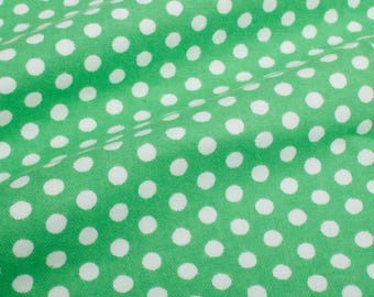 1950s Vintage cotton flannel fabric, green white polka dots, Quilting Sewing BTY