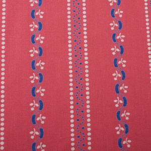 1960s Vintage cotton fabric, white blue floral stripes pink background, BTY